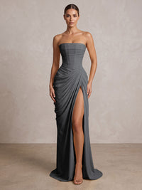 Strapless Chiffon Pleated Mermaid Formal Prom Dresses Maxi Formal Evening Gowns