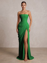 Strapless Chiffon Pleated Mermaid Formal Prom Dresses Maxi Formal Evening Gowns