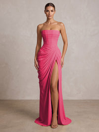 Strapless Chiffon Pleated Mermaid Formal Prom Dresses Maxi Formal Evening Gowns
