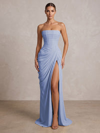 Strapless Chiffon Pleated Mermaid Formal Prom Dresses Maxi Formal Evening Gowns