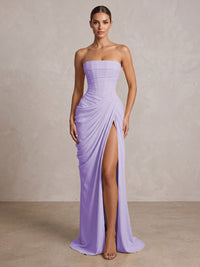 Strapless Chiffon Pleated Mermaid Formal Prom Dresses Maxi Formal Evening Gowns