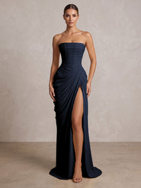 Strapless Chiffon Pleated Mermaid Formal Prom Dresses Maxi Formal Evening Gowns