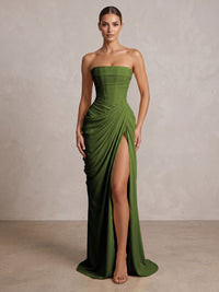 Strapless Chiffon Pleated Mermaid Formal Prom Dresses Maxi Formal Evening Gowns
