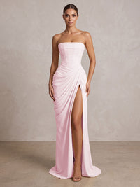 Strapless Chiffon Pleated Mermaid Formal Prom Dresses Maxi Formal Evening Gowns
