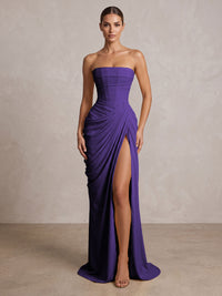 Strapless Chiffon Pleated Mermaid Formal Prom Dresses Maxi Formal Evening Gowns