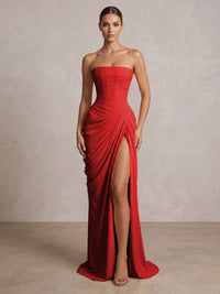 Strapless Chiffon Pleated Mermaid Formal Prom Dresses Maxi Formal Evening Gowns
