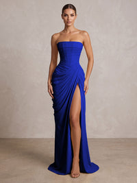 Strapless Chiffon Pleated Mermaid Formal Prom Dresses Maxi Formal Evening Gowns