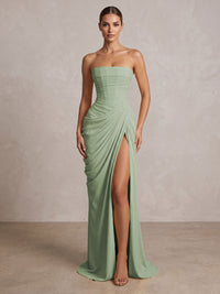 Strapless Chiffon Pleated Mermaid Formal Prom Dresses Maxi Formal Evening Gowns