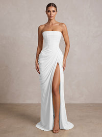 Strapless Chiffon Pleated Mermaid Formal Prom Dresses Maxi Formal Evening Gowns