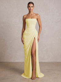 Strapless Chiffon Pleated Mermaid Formal Prom Dresses Maxi Formal Evening Gowns