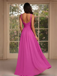 A Line V Neck Sleeveless Chiffon Stylish Formal Dresses with Pleats
