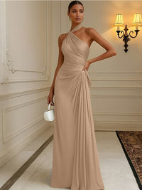 Satin Sheath/Column Halter Floor-Length Formal Dresses with Pleats