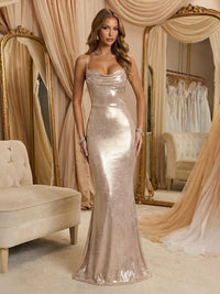 Mermaid Cowl Neck Sleeveless Long Floral Print Elegant Formal Dresses