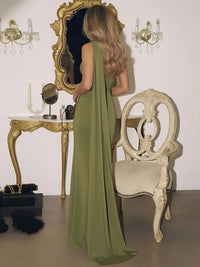 Mermaid One Shoulder Buckle Long Elegant Formal Dresses with Scarf
