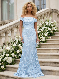 Mermaid Off the Shoulder Sleeveless Maxi Formal Dresses with 3D Flowers