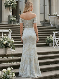 Jacquard Off the Shoulder Floor Length Floral Formal Dresses with Slit Side