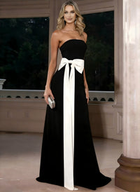 Satin Mermaid Strapless Formal Dresses with Bow