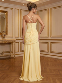 Chiffon Spaghetti Straps Pleated Drop Waist Prom Dresses for Women