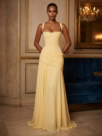 Chiffon Spaghetti Straps Pleated Drop Waist Prom Dresses for Women