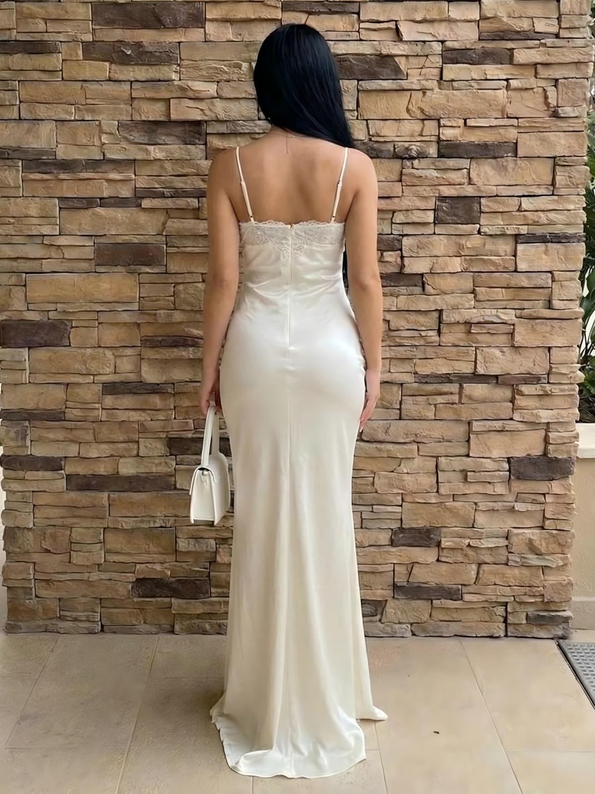 Satin Spaghetti Straps Sweetheart Cut Out Formal Dresses