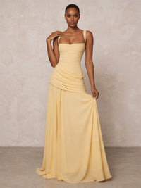 Chiffon Spaghetti Straps Pleated Drop Waist Formal Prom Dresses for Women Evening Gowns
