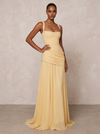 Chiffon Spaghetti Straps Pleated Drop Waist Formal Prom Dresses for Women Evening Gowns