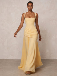 Chiffon Spaghetti Straps Pleated Drop Waist Formal Prom Dresses for Women Evening Gowns
