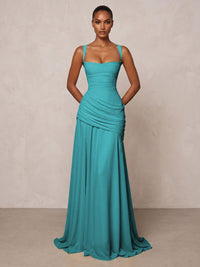 Chiffon Spaghetti Straps Pleated Drop Waist Formal Prom Dresses for Women Evening Gowns