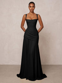 Chiffon Spaghetti Straps Pleated Drop Waist Formal Prom Dresses for Women Evening Gowns