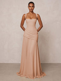 Chiffon Spaghetti Straps Pleated Drop Waist Formal Prom Dresses for Women Evening Gowns