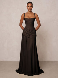 Chiffon Spaghetti Straps Pleated Drop Waist Formal Prom Dresses for Women Evening Gowns