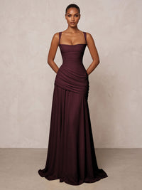 Chiffon Spaghetti Straps Pleated Drop Waist Formal Prom Dresses for Women Evening Gowns