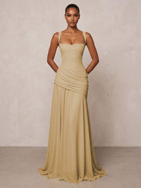 Chiffon Spaghetti Straps Pleated Drop Waist Formal Prom Dresses for Women Evening Gowns