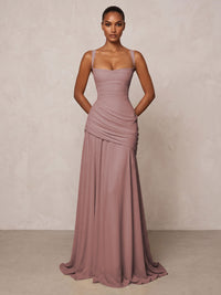 Chiffon Spaghetti Straps Pleated Drop Waist Formal Prom Dresses for Women Evening Gowns