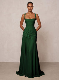 Chiffon Spaghetti Straps Pleated Drop Waist Formal Prom Dresses for Women Evening Gowns
