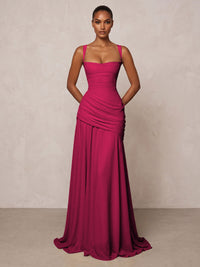 Chiffon Spaghetti Straps Pleated Drop Waist Formal Prom Dresses for Women Evening Gowns