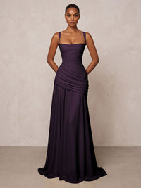 Chiffon Spaghetti Straps Pleated Drop Waist Formal Prom Dresses for Women Evening Gowns