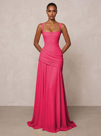 Chiffon Spaghetti Straps Pleated Drop Waist Formal Prom Dresses for Women Evening Gowns