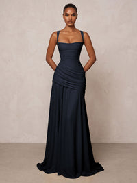 Chiffon Spaghetti Straps Pleated Drop Waist Formal Prom Dresses for Women Evening Gowns