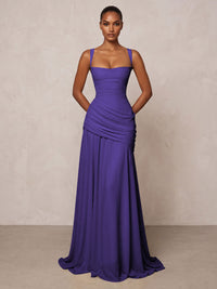 Chiffon Spaghetti Straps Pleated Drop Waist Formal Prom Dresses for Women Evening Gowns