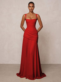 Chiffon Spaghetti Straps Pleated Drop Waist Formal Prom Dresses for Women Evening Gowns