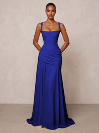 Chiffon Spaghetti Straps Pleated Drop Waist Formal Prom Dresses for Women Evening Gowns