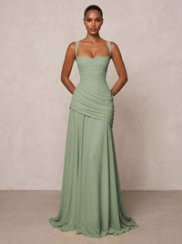 Chiffon Spaghetti Straps Pleated Drop Waist Formal Prom Dresses for Women Evening Gowns
