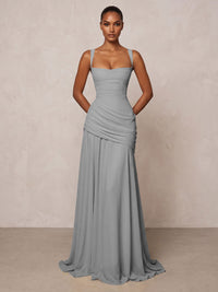 Chiffon Spaghetti Straps Pleated Drop Waist Formal Prom Dresses for Women Evening Gowns