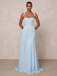 Chiffon Spaghetti Straps Pleated Drop Waist Formal Prom Dresses for Women Evening Gowns
