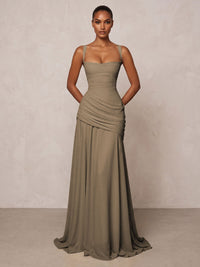 Chiffon Spaghetti Straps Pleated Drop Waist Formal Prom Dresses for Women Evening Gowns