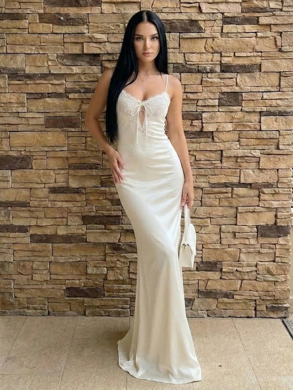 Satin Spaghetti Straps Sweetheart Cut Out Formal Dresses