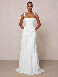 Chiffon Spaghetti Straps Pleated Drop Waist Formal Prom Dresses for Women Evening Gowns