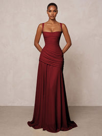 Chiffon Spaghetti Straps Pleated Drop Waist Formal Prom Dresses for Women Evening Gowns