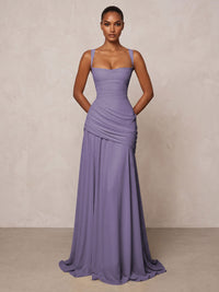 Chiffon Spaghetti Straps Pleated Drop Waist Formal Prom Dresses for Women Evening Gowns